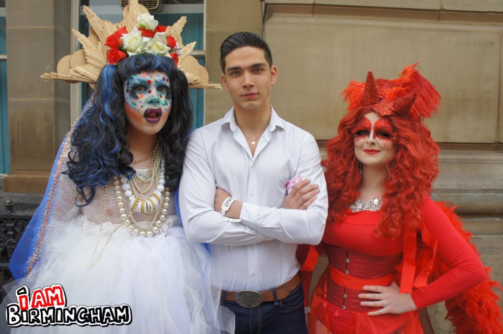Popular cabaret artists in Victoria Square with Andrew Stelly at last year's Birmingham Pride (Photograph: Adam Yosef)