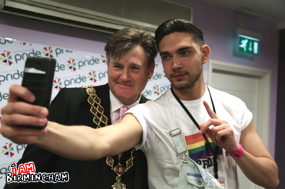 New Lord Mayor of Birmingham Carl Rice poses with Birmingham Pride attendee Andrew Stelly (Photograph: Adam Yosef)