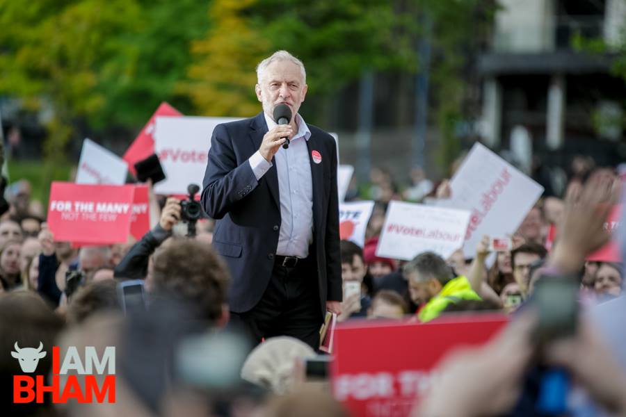Labour leader Jeremy Corbyn took centre stage at Eastside City Park outside the Millennium Point in Birmingham