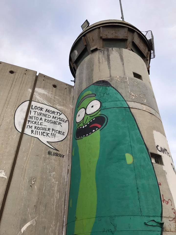 The 'Pickle Rick' mural painted on the illegal Israeli-Palestine border wall