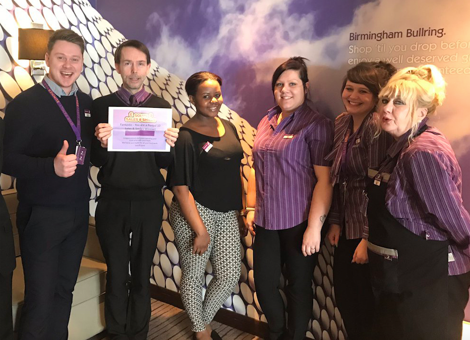 Ross Mallard, Assistant Operations Manager at the Birmingham New Street Premier Inn hotel (left), with members of his team