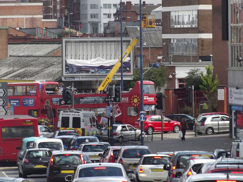 Traffic in Birmingham city centre towards Digbeth