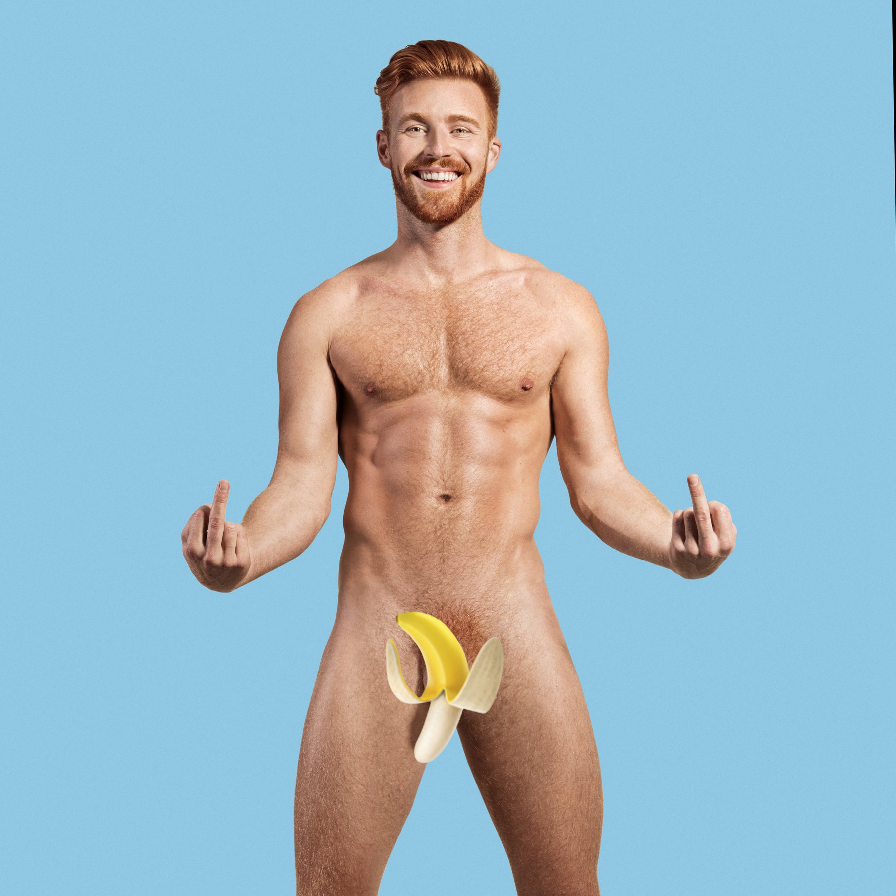Alex features on the back cover of the 'Red Hot Cocks' charity calendar