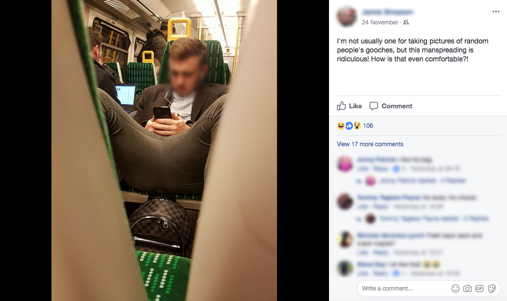 A passenger from Birmingham snapped this extreme case of "manspreading' on a London Midland train