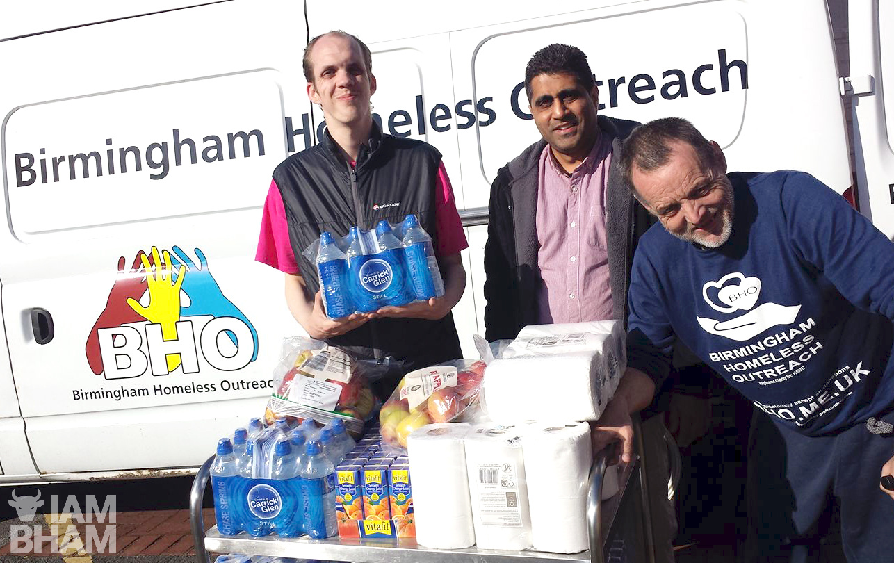 Birmingham Homeless Outreach founder Rik James (right) with volunteers Paul Wheeler and Mr Khan