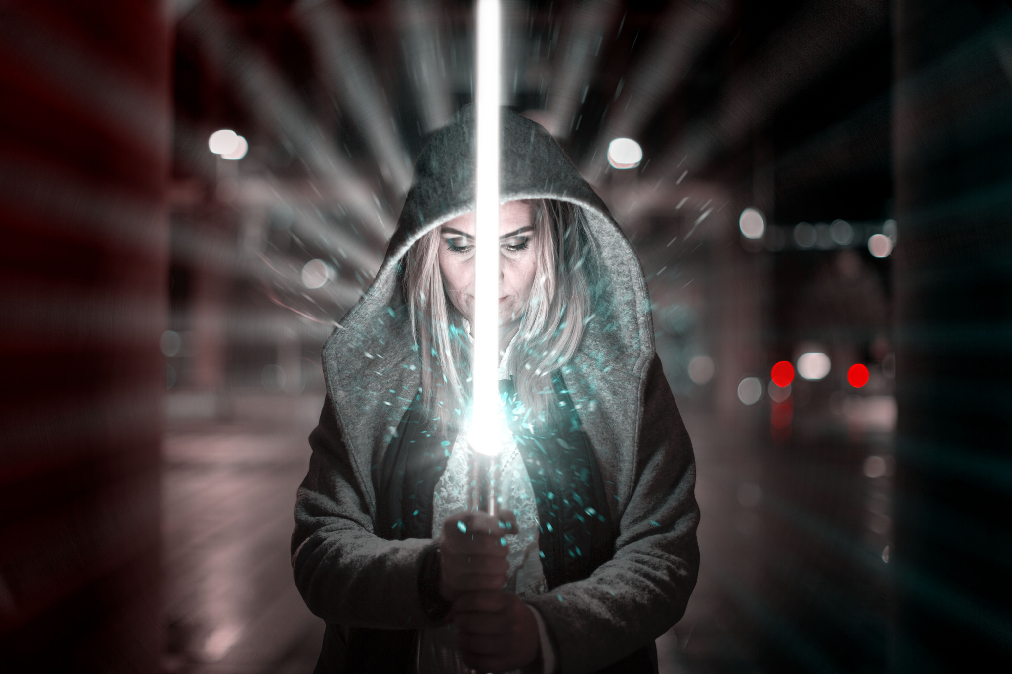 Disney commissioned Star Wars fan and photographer Matt Scutt to create a series of stunning light trail pictures using the famous Jedi weapon, including this image in Manchester