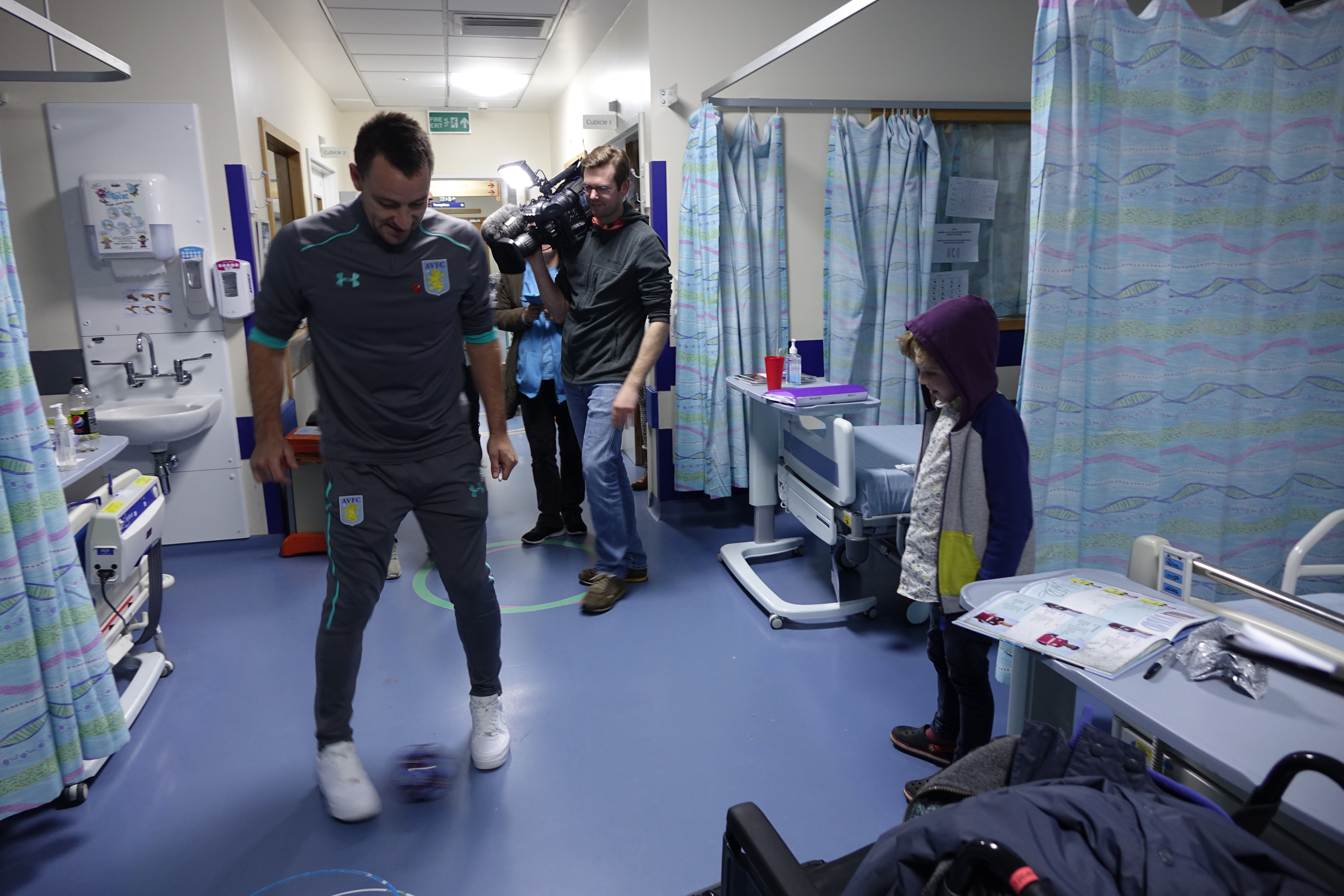 Aston Villa players visiting children on the wards of Birmingham Childrens Hospital