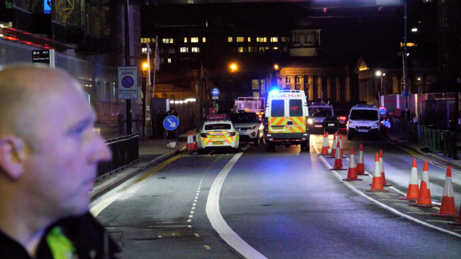 Broad Street in Birmingham city centre cordoned off by West Midlands Police last night
