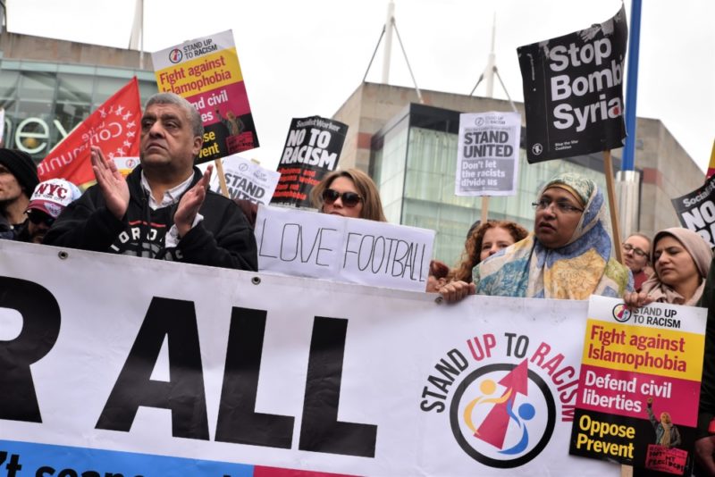Birmingham Stand Up To Racism counter protest against FLA march and demonstration in March 2018