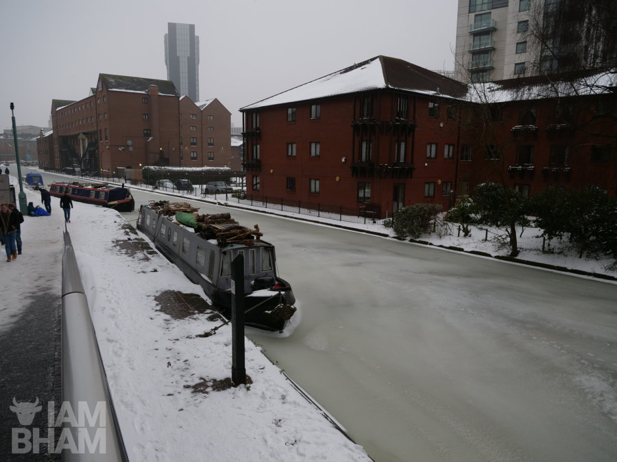 A frozen canal by the Mailbox in Birmingham