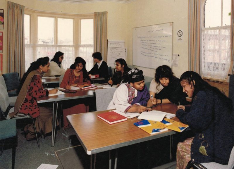 Young Access course students studying at Saathi House in the 1990s 