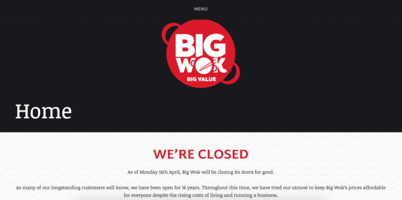 The Big Wok restaurant website displays a "We're closed" message