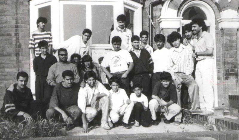 An archive group photo taken outside Saathi House in Bevington Road in Aston