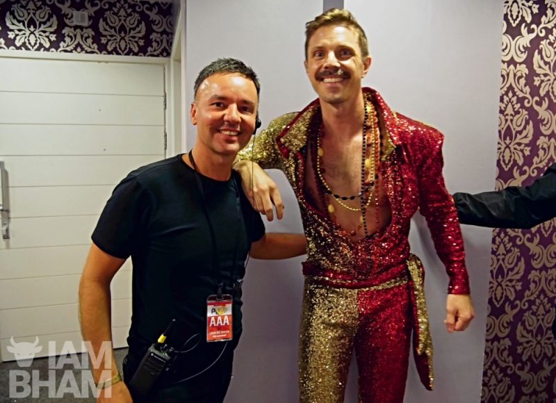 Birmingham Pride Director Lawrence Barton with Scissor Sisters and solo singer Jake Shears at the annual LGBT+ festival