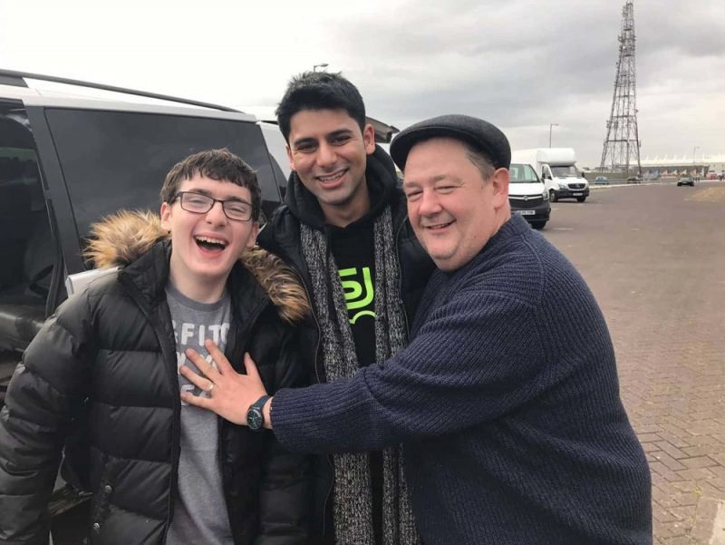 Jack Carroll and Antonio Aakeel and Johnny Vegas on the set of Eaten by Lions