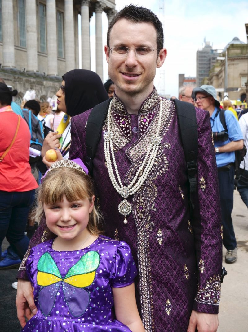 Matthew Ogston of the Naz and Matt Foundation attends Birmingham Pride in traditional South Asian wear in tribute and respect to his late finance Nazim Mahmood and the community with whom he closely works