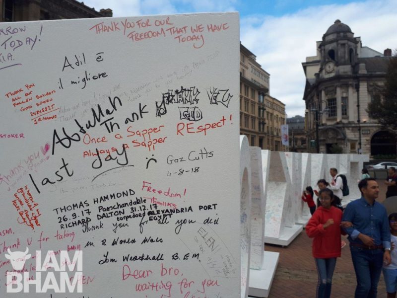 Giant "Thank You" installation in Victoria Square in Birmingham by the Royal British Legion to mark 100 years since the First World War