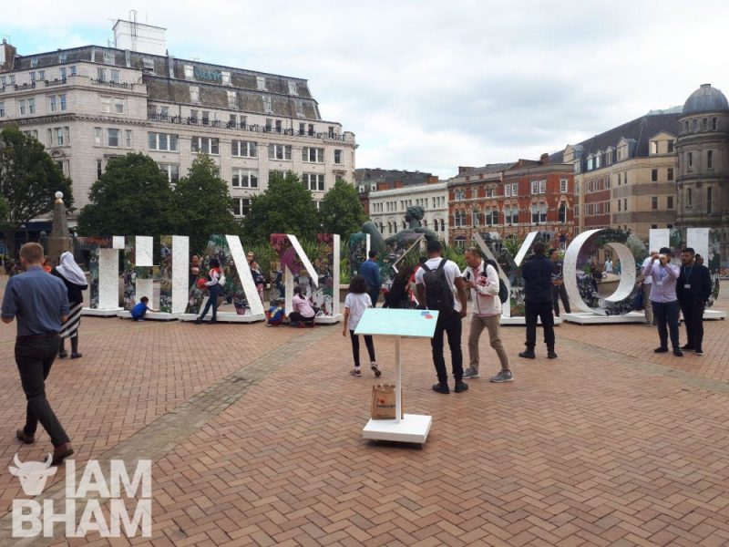 Giant "Thank You" installation in Victoria Square in Birmingham by the Royal British Legion to mark 100 years since the First World War