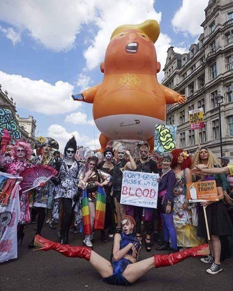 DragPunk inLondon in July 2018 to protest US President Donald Trump and his regressive anti-LGBTQ+ views