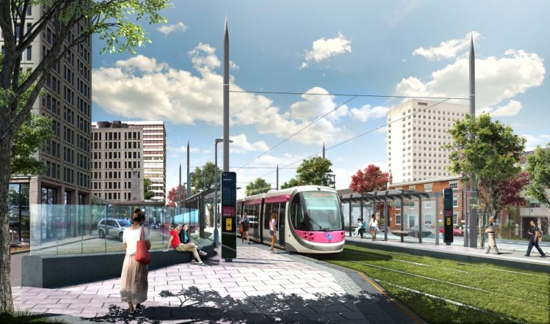 This part of the overall extension will be approximately 1.35km long and together with the Hagley Road terminus will feature intermediate stops at Brindleyplace and Five Ways