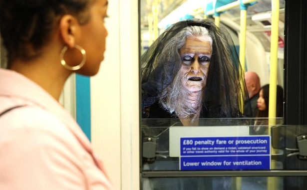 A ghoul on the London Underground promoting Fanta's Twisted Carnival 