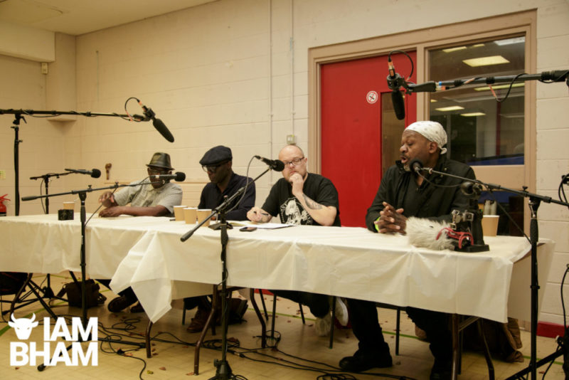 The question and answer session at the The unveiling of the Steel Pulse Memorial in Handsworth Birmingham with Dr Vanley Burke, Steel Pulse founding member Mykaell Riley, Jess Collins from Birmingham Music Archive and Basildon Gabbidon