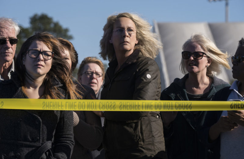 Laurie Strode (Jamie Lee Curtis) warns locals about the horror to come but no one believes her