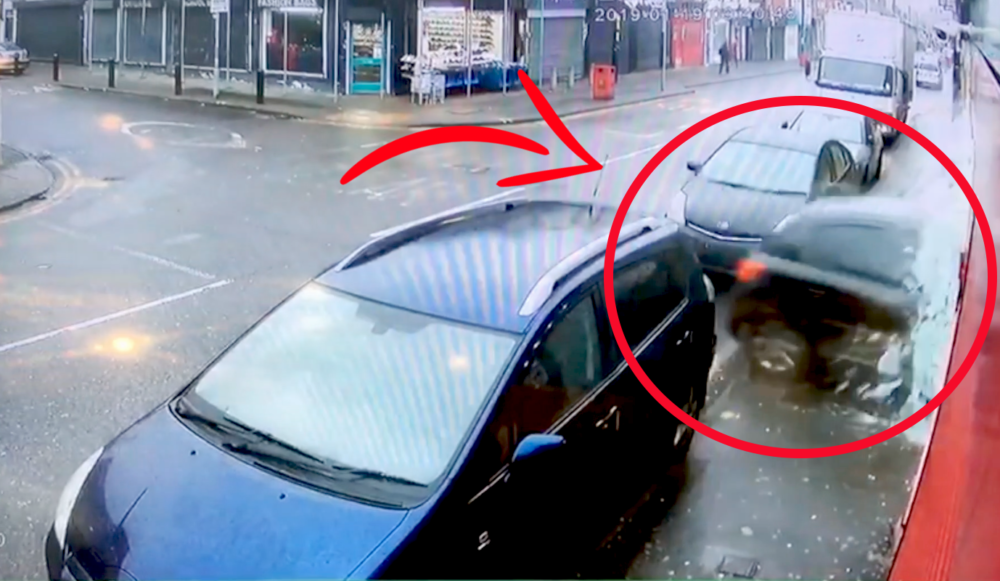 CCTV captures the shocking moment a stolen car smashes into a shop in Alum Rock