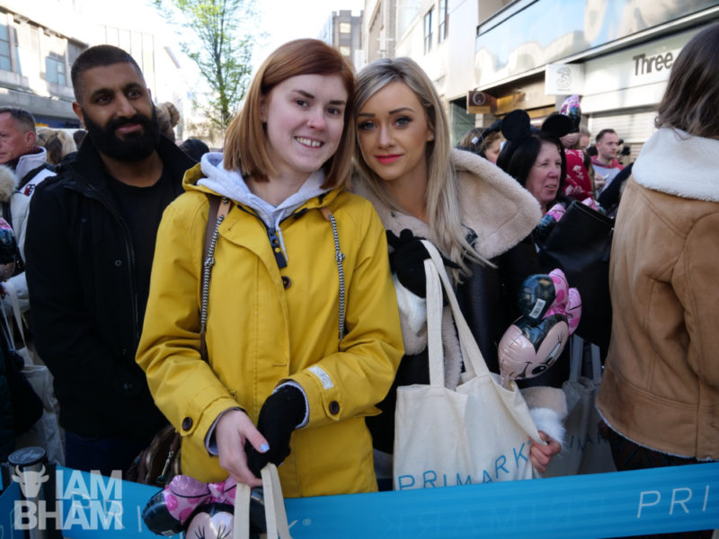 Tegan Smith (right) is a regular customer who queued up with a friend for the grand opening of the world's biggest Primark in Birmingham 