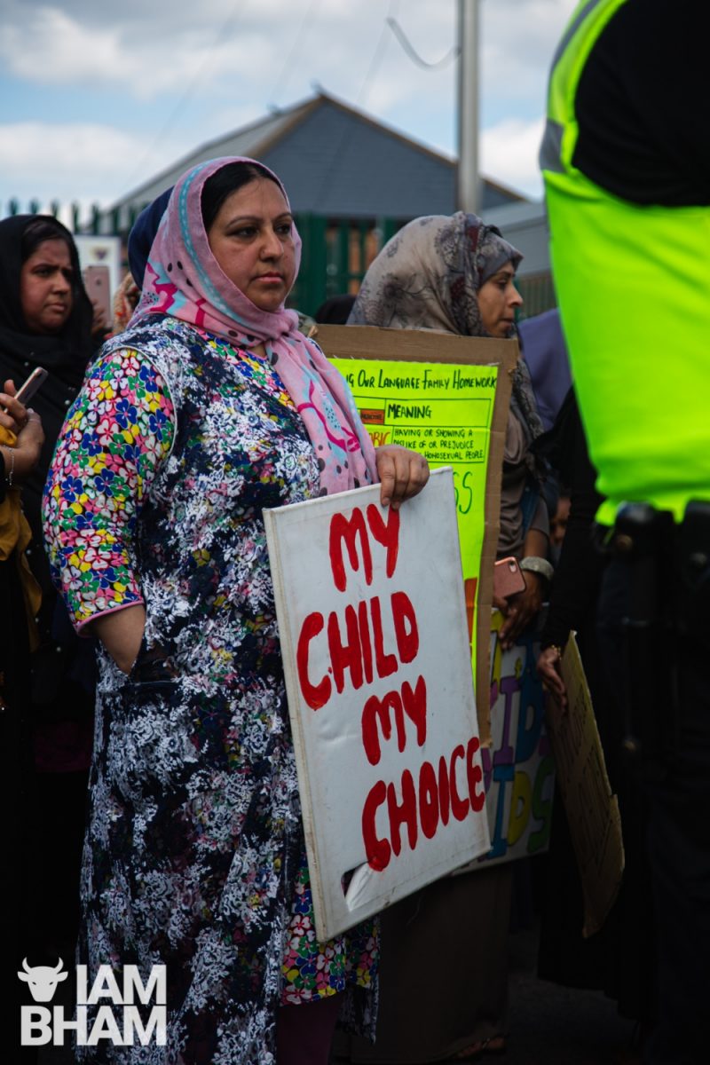 Anti LGBT equality education protests outside Anderton Park School in Balsall Heath, Birmingham, on 24.05.19. Photo by Paul Stringer.