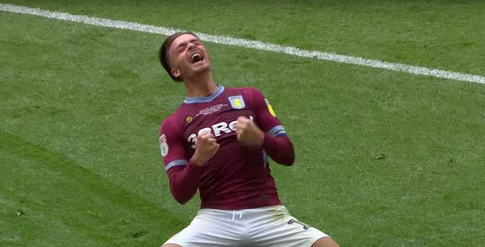 Captain Jack Grealish celebrating the 2-1 win over Derby County in the Championship Playoff Final