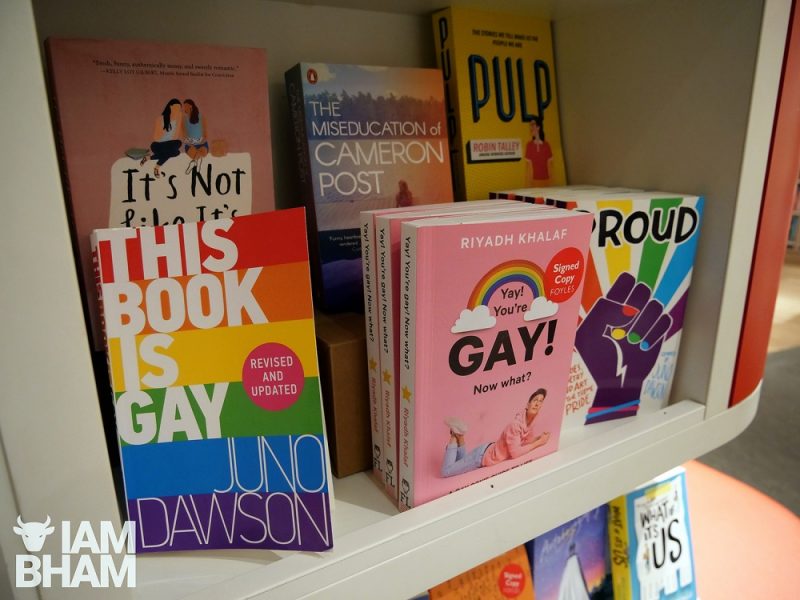 The Foyles bookstore store in Grand Central taking part in Birmingham Pride 2019 celebrations with Pride themed LGBT+ books