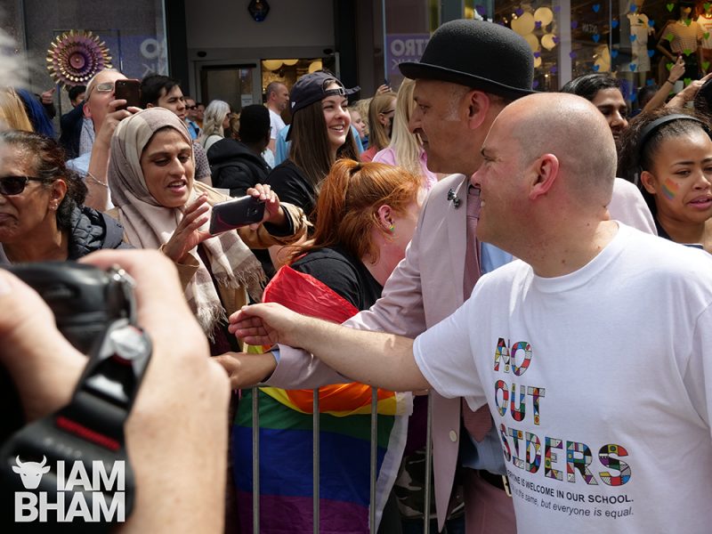Andrew Moffat and Khakan Qureshi with Muslim friends at Birmingham Pride 2019