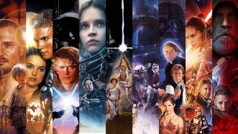 A collection of the main Star Wars films and spin-offs