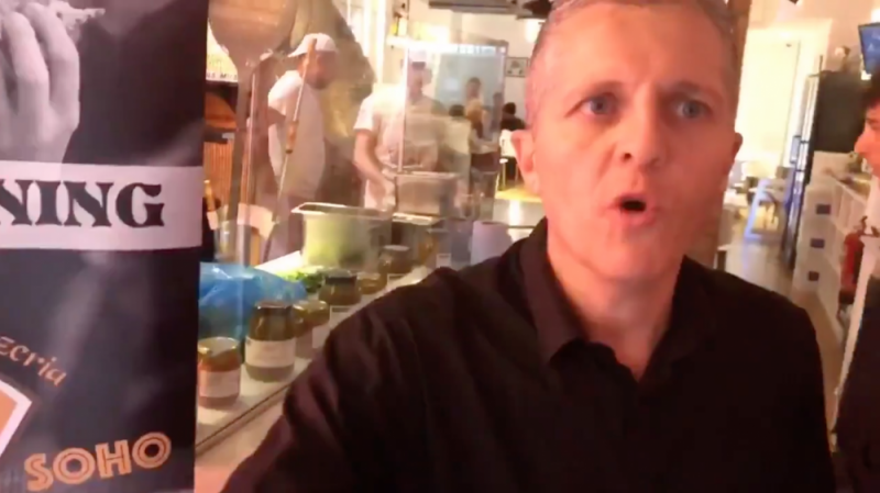 A staff member at the L’Antica Pizzeria da Michele restaurant in London’s Baker Street is captured on video knocking Soweto Kinch's phone out of his hand 