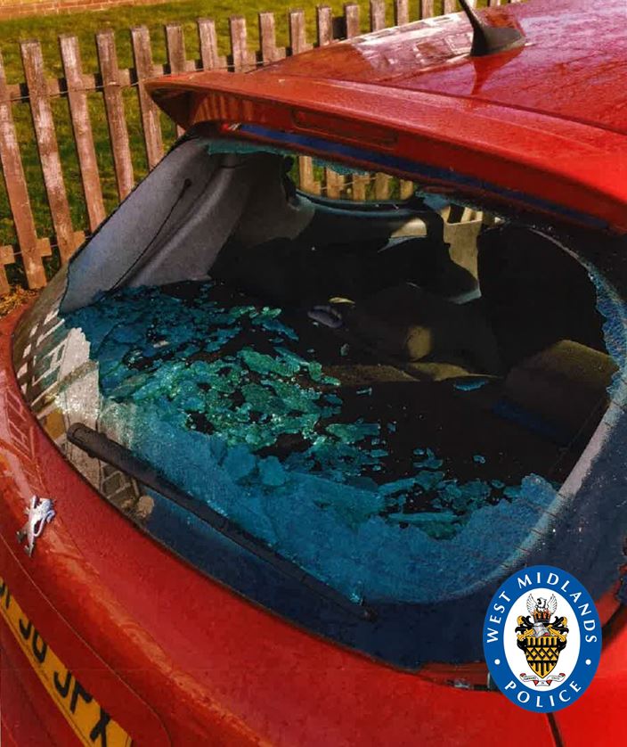 This is the car window Leon Thompson smashed his girlfriend Danielle Perry's head through 