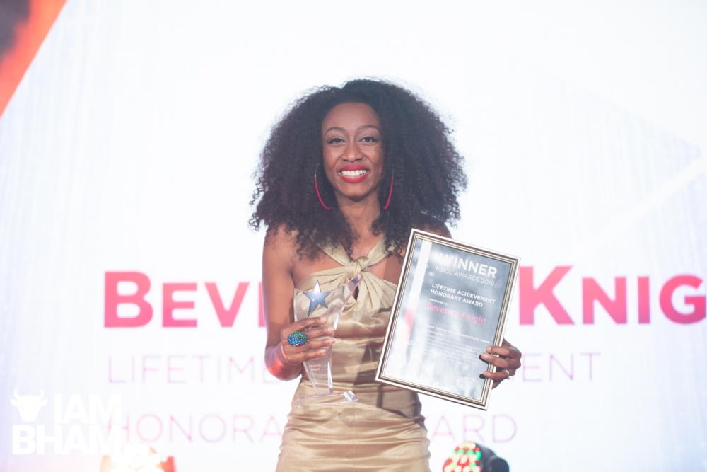 Beverley Knight receiving her MBCC Lifetime Achievement Award in Birmingham