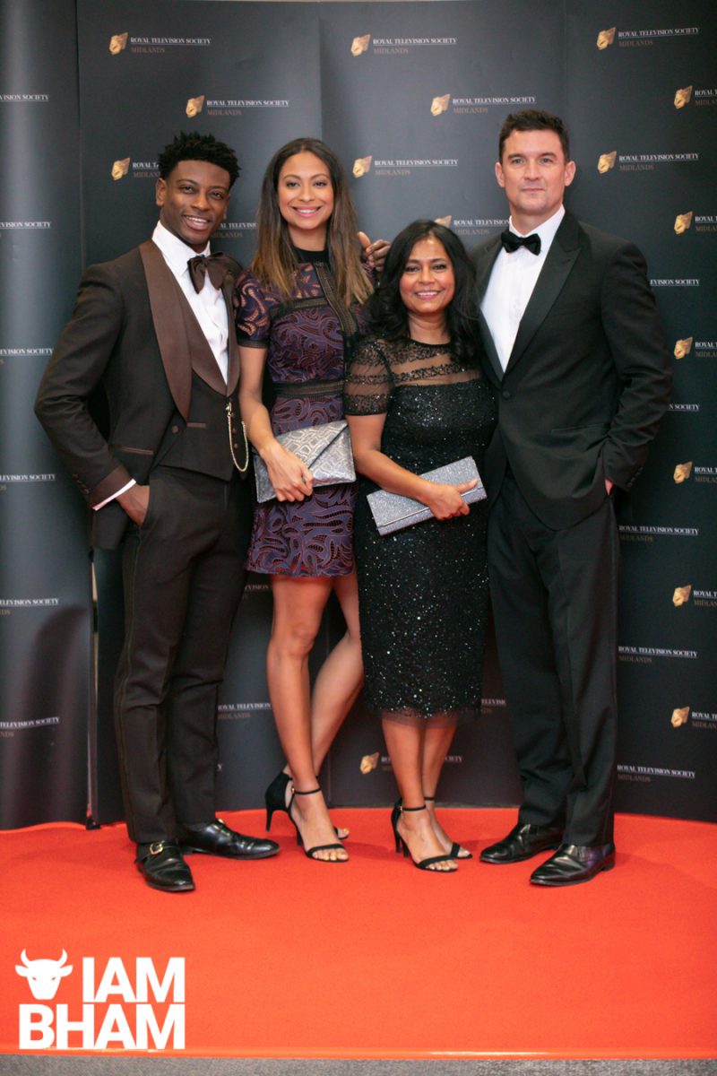 Stars on the red carpet at the Royal Television Society Midlands Awards, in Birmingham. UK. 29th November 2019 The BBC Doctors cast including Bharti Patel and Laura Rollins 