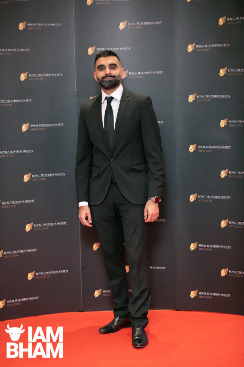 Stars on the red carpet at the Royal Television Society Midlands Awards, in Birmingham. UK. 29th November 2019 Tez Ilyas from Man Like Mobeen and Tez O'Clock Show 