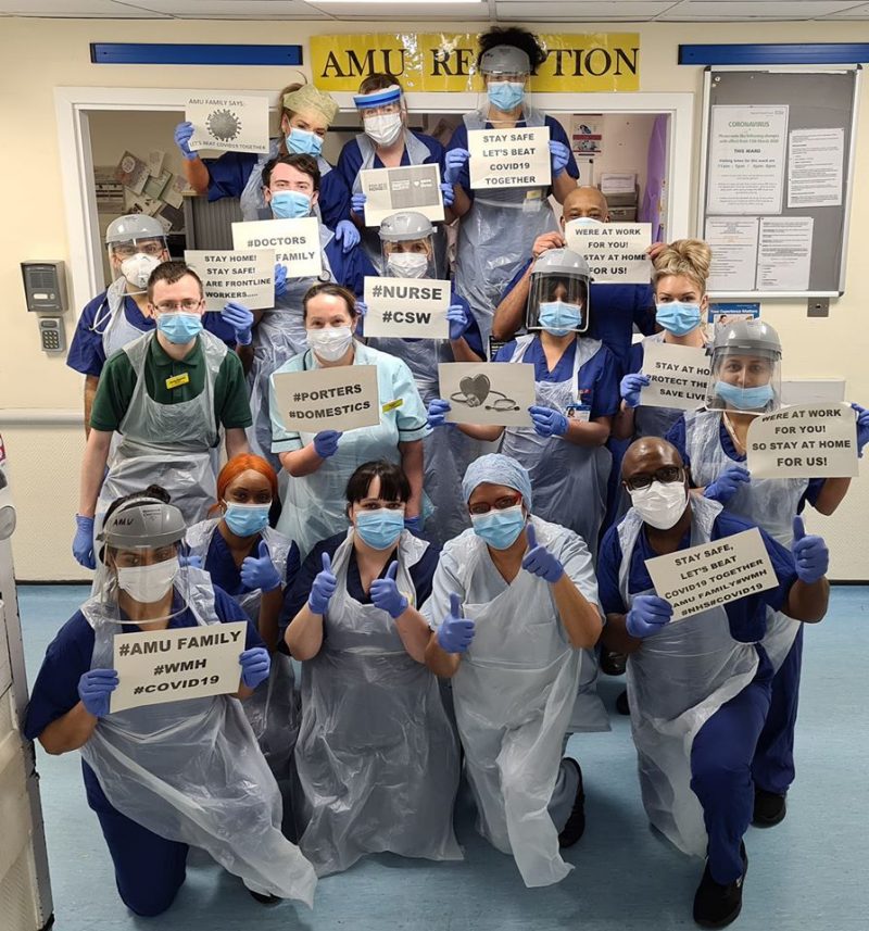 NHS staff at Walsall Manor Hospital in limited protective wear 