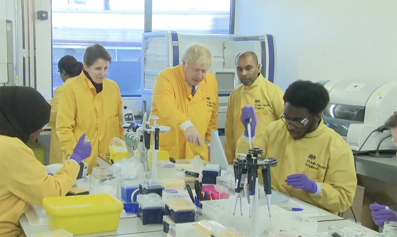 Scientific testing with PM Boris Johnson by Sky News