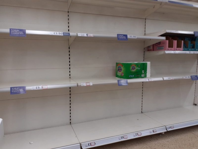 Bare supermarket shelves in Birmingham amid coronavirus panic buying