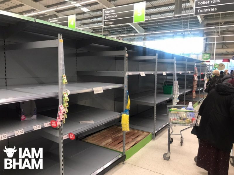 Bare supermarket shelves in Birmingham amid coronavirus panic buying