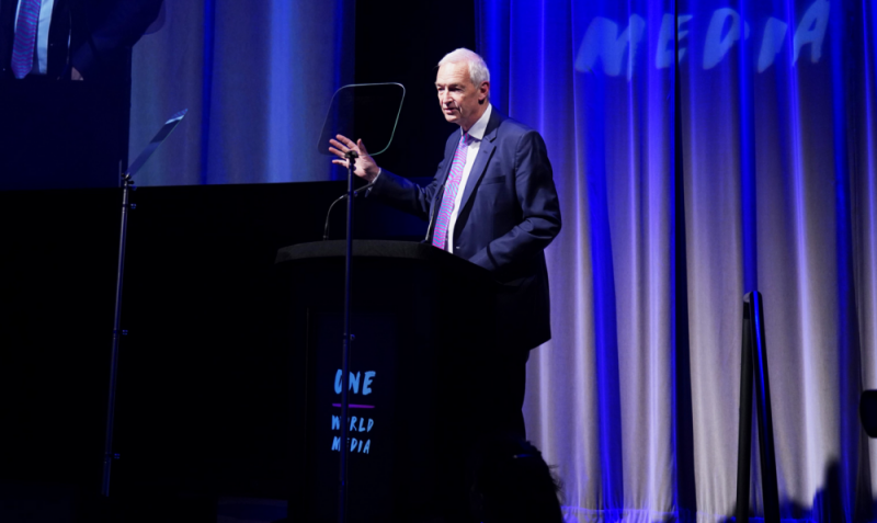 Veteran journalist Jon Snow presenting the One World Media Awards 2019 in London