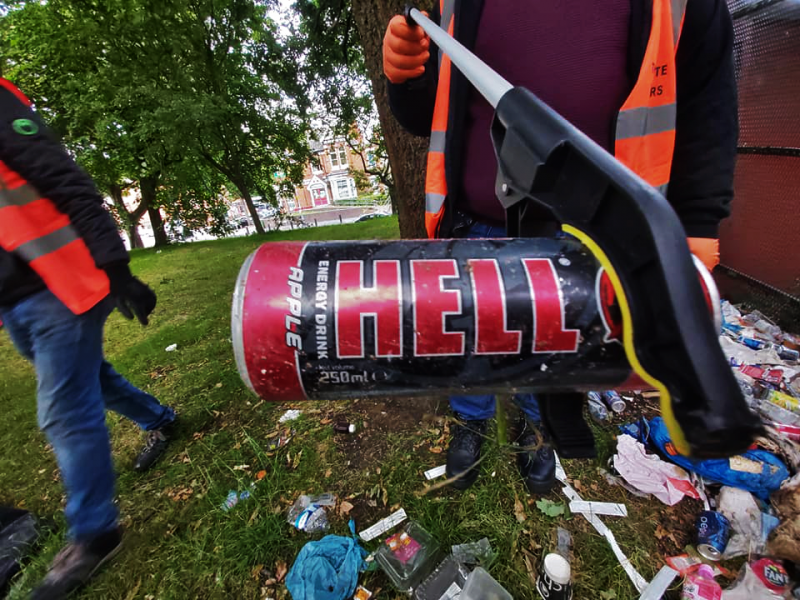 Fast food and energy drinks are bought from the nearby shops and then trashed in the park by visitors
