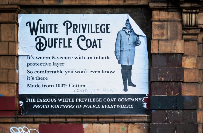 A 'white privilege' poster was spotted pasted on a wall in Bradford Street, Digbeth