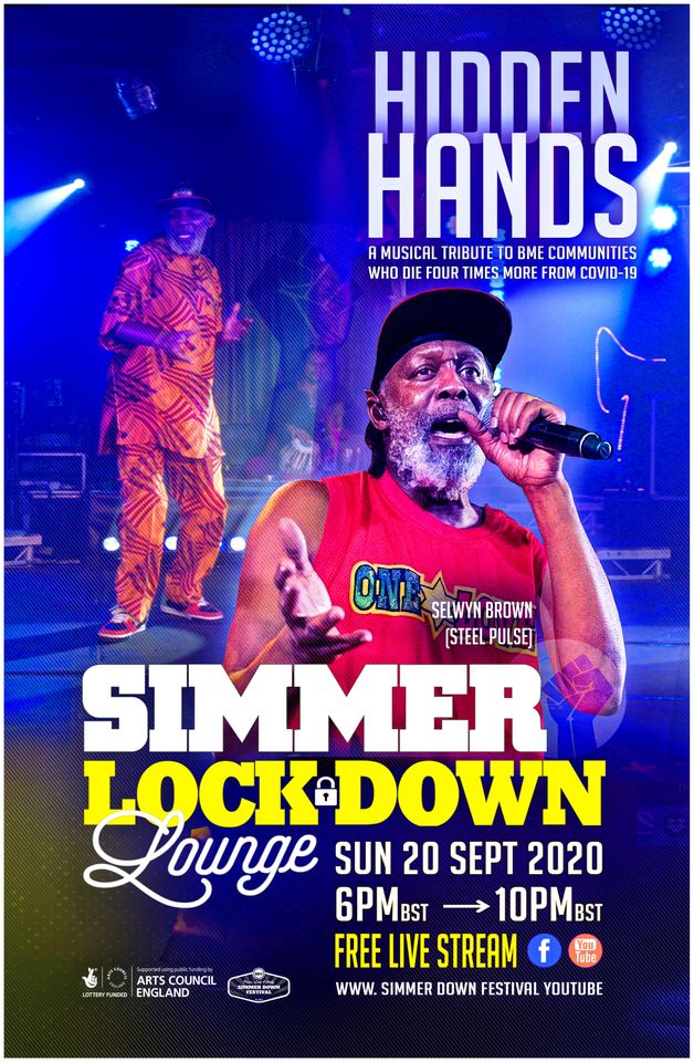 A flyer for the Simmer Lock-Down Lounge featuring Selwyn Brown from Steel Pulse