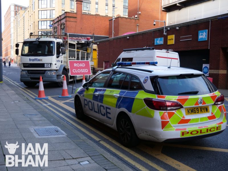 Police vehicles in Bromsgrove Street in Birmingham 