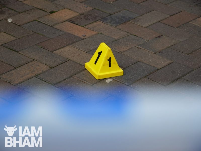 A police evidence marker in The Arcadian leisure complex in Hurst Street, Birmingham 