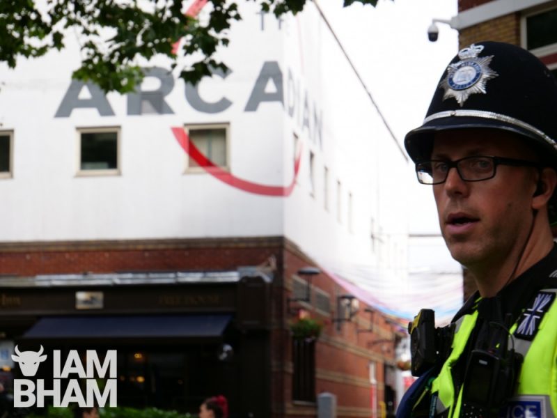 A police officer stands guard outside The Arcadian in Hurst Street 